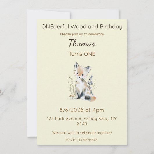 Invitation Anniversaire UNIQUE éditable dans une forêt enchan (Devant)