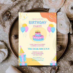 Invitation anniversaire unique et coloré pour enfant
