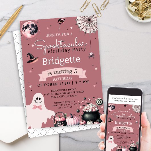 Invitation Anniversaire unique Spooktacular Pink Halloween