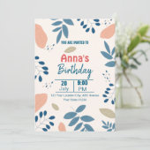 Invitation Anniversaire végétal minimaliste et élégant (Debout devant)
