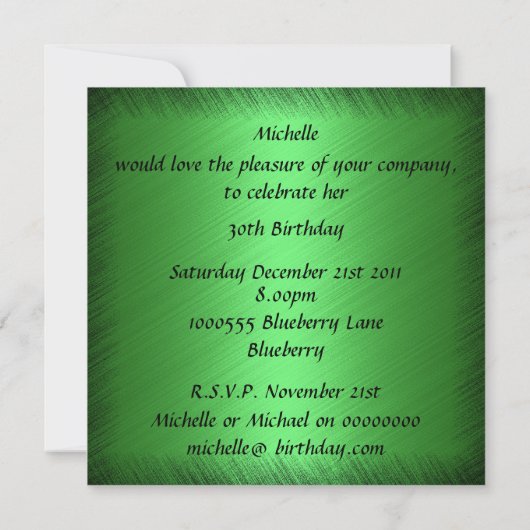 Invitation Anniversaire Vert Argent Floral (Dos)