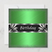 Invitation Anniversaire Vert Argent Floral (Devant)