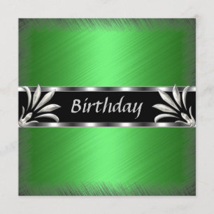 Invitation Anniversaire Vert Argent Floral