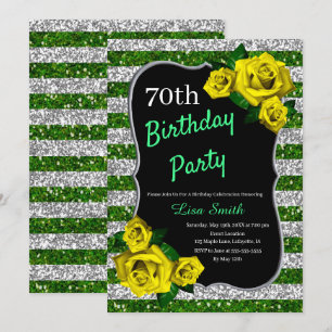 Invitation Anniversaire Vert Argent Parties scintillant Roses