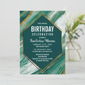 Invitation Anniversaire vert de marbre d'agate d'abrégé sur (Debout devant)