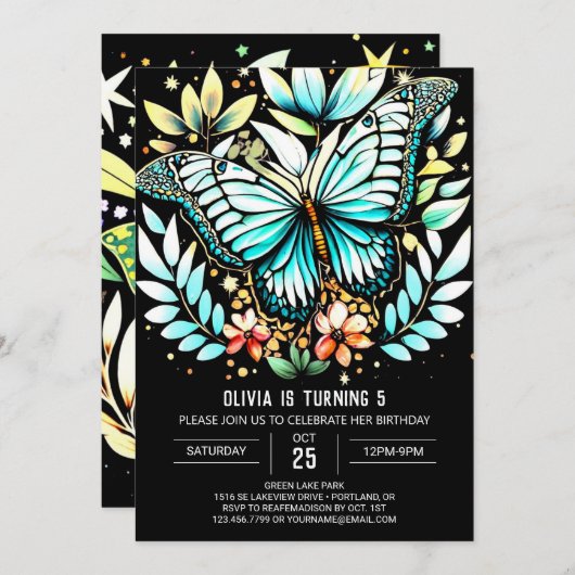 Invitation Anniversaire vert de Sage moderne (Devant / Derrière)