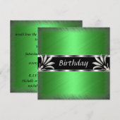 Invitation Anniversaire Vert Floral Argent (Devant / Derrière)