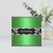 Invitation Anniversaire Vert Floral Argent (Debout devant)