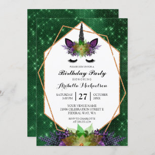Invitation Anniversaire vert floral d'étincelle de Halloween