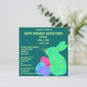 Invitation Anniversaire vert mignon de thème de Pâques (Debout devant)