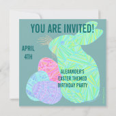 Invitation Anniversaire vert mignon de thème de Pâques (Dos)