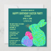Invitation Anniversaire vert mignon de thème de Pâques (Devant)