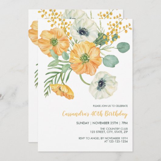 Invitation Anniversaire vert orange et blanc (Devant / Derrière)