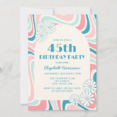 Invitation Anniversaire vert rose de la vague rétro (Devant)