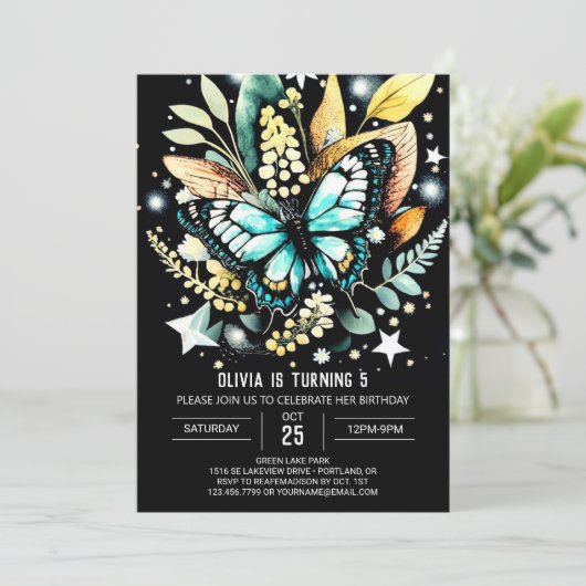 Invitation Anniversaire vert Sage enchanté (Debout devant)