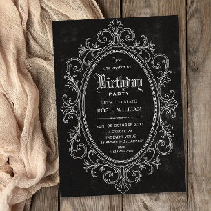 Invitation Anniversaire victorien baroque vintage noir