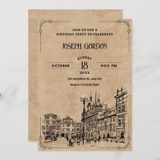 Invitation anniversaire vintage (Devant / Derrière)