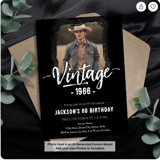 Invitation Anniversaire vintage 60 ans