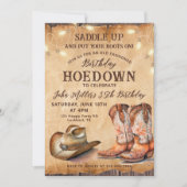 Invitation Anniversaire vintage avec Bottes Cowboy et Casquet (Devant)