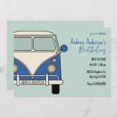 Invitation Anniversaire vintage de la fourgonnette bleue (Devant / Derrière)