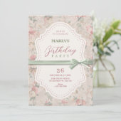 Invitation Anniversaire vintage fleuri féminin classique (Debout devant)