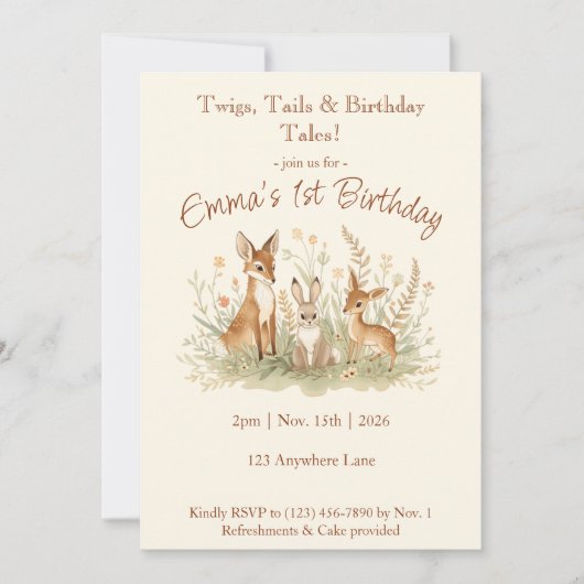 Invitation Anniversaire vintage forestier (Devant)