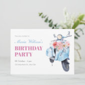 Invitation anniversaire vintage scooter bleu (Debout devant)