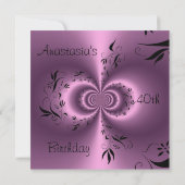 Invitation Anniversaire violet avec noir floral po (Dos)