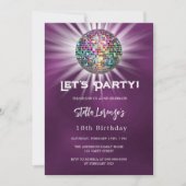 Invitation Anniversaire violet de la fête disco (Devant)