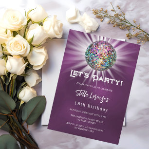 Invitation Anniversaire violet de la fête disco