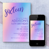 Invitation Anniversaire violet holographique