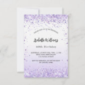 Invitation Anniversaire violet lavande scintille luxe script (Devant)