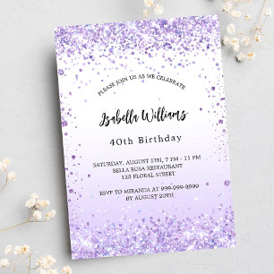 Invitation Anniversaire violet lavande scintille luxe script