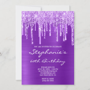 Invitation Anniversaire Violet Paillettes et Dégoulinure de F