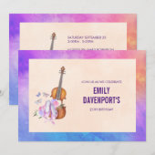 Invitation Anniversaire Violon, Chaussons de Ballet et Papill (Devant / Derrière)