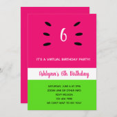 Invitation Anniversaire virtuel d'été de la pastèque (Devant / Derrière)