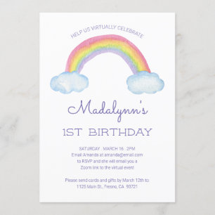 Invitation Anniversaire Virtuel En Ligne Enfant Arc-en-Ciel A