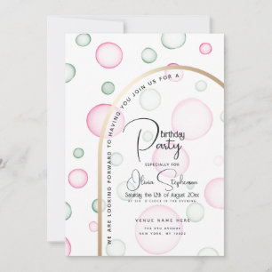 Invitation Anniversaire   Vivante bulles rose et vert