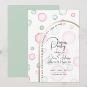 Invitation Anniversaire | Vivante bulles rose et vert (Devant / Derrière)