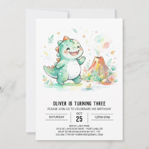 Invitation Anniversaire Volcan Dinosaure Menthe