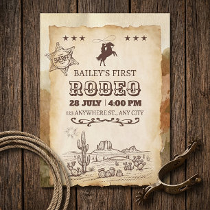 Invitation Anniversaire Western Rodeo Parchemin Vintage Premi