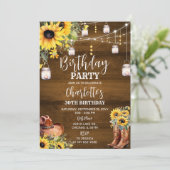 Invitation Anniversaire Western Rustique tournesols (Debout devant)