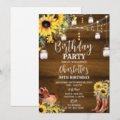 Invitation Anniversaire Western Rustique tournesols (Devant / Derrière)