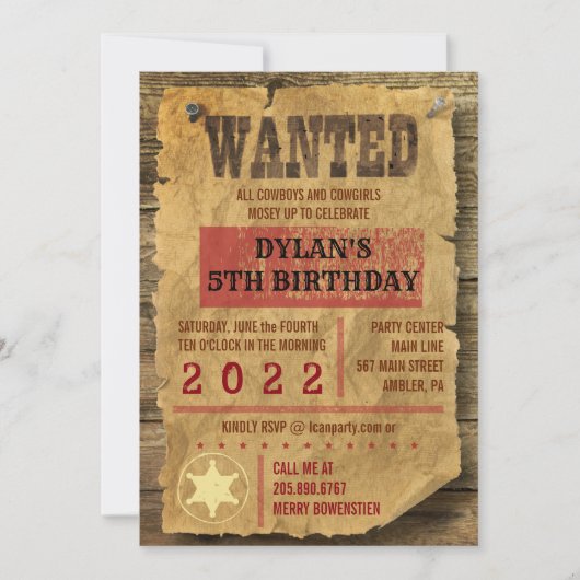 Invitation ANNIVERSAIRE WESTERN WILD WEST RECHERCHÉ Invitatio (Devant)