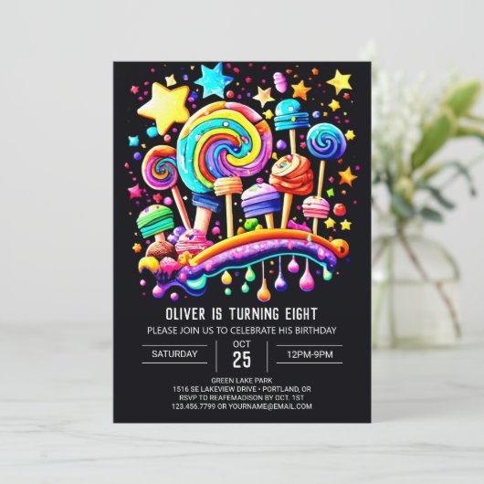 Invitation Anniversaire Whimsical Candyland (Debout devant)