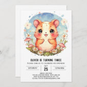 Invitation Anniversaire Whimsical Pastel Hamster (Devant / Derrière)