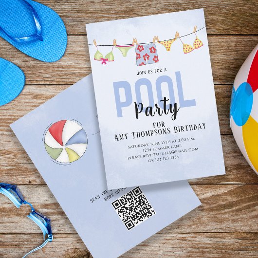 Invitation Anniversaire Whimsical Pool Party maillots de bain