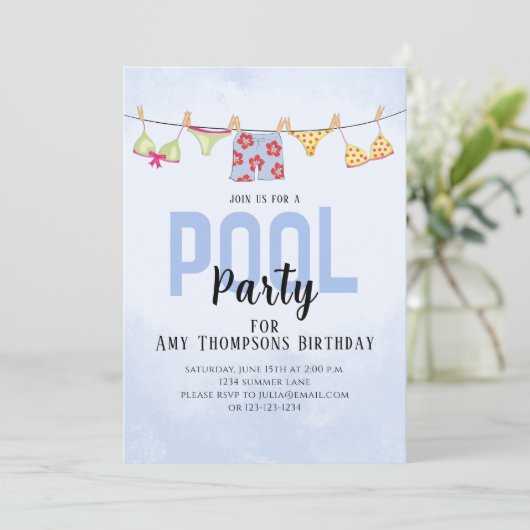 Invitation Anniversaire Whimsical Pool Party QR Code Social M (Debout devant)