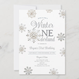 Invitation Anniversaire White Winter Onederland Flocons d'Arg