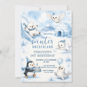 Invitation Anniversaire Winter Onederland Animaux Arctiques